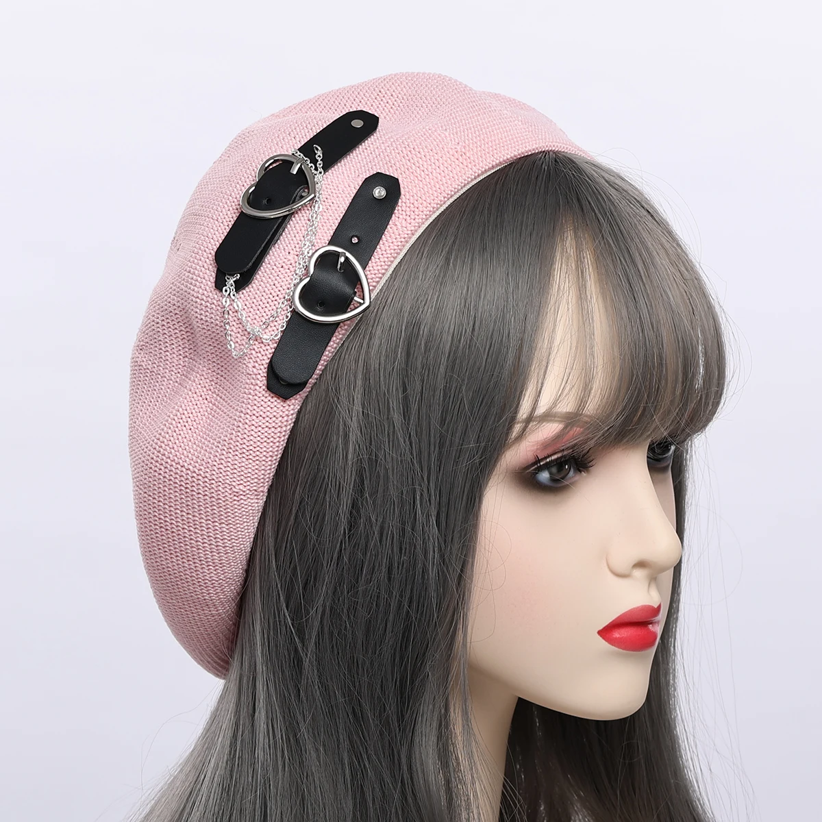 

Girl Punk Beret Hat Goth Preppy Style Women Hair Accessories Fashion Beanie JK Hat Summer Breathable Gothic Lolita Hats Cap