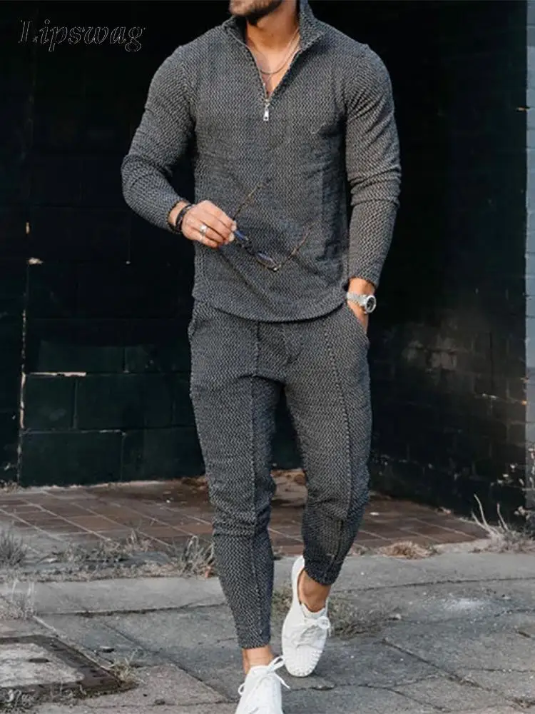 

Fashion Slim Fit Solid Two Piece Sets Man Spring Summer Streetwear Mens Long Sleeve Tops And Long Pants Suits Men Casual Outfits