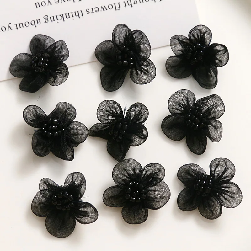 

New style 50pcs/lot black color gauze handmade flowers shape florals diy jewelry earring/garment/hair accessory