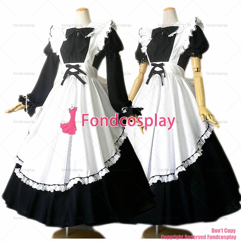 

tailor-made sexy adult dressing cross maid sissy long black dress cotton uniform white apron costume tv/cd[ck397]