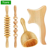 tcare 4pcsset wood massage tools lymphatic drainage anti cellulite massager cup cupping body guasha tool for muscle pain relief