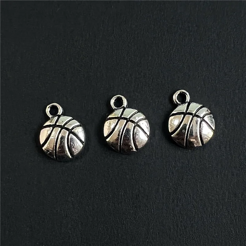 

10 шт. 11x8 мм Античные Серебряные Подвески в виде баскетбола, односторонние подвески для самодельных сережек, фурнитура для изготовления ювел...