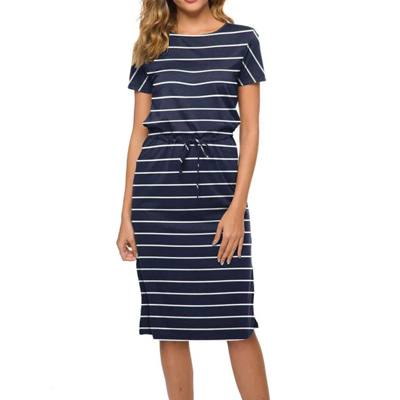 Платье женское длинное в полоску хлопковый прямой сарафан с принтом на завязках