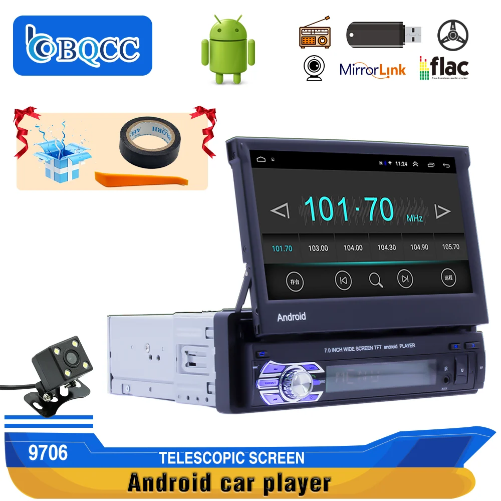 

Free Shipping 1 DIN Android Car Radio Car Multimedia Player 7' GPS WIFI Car Device Retractable Screen Portable For Universal