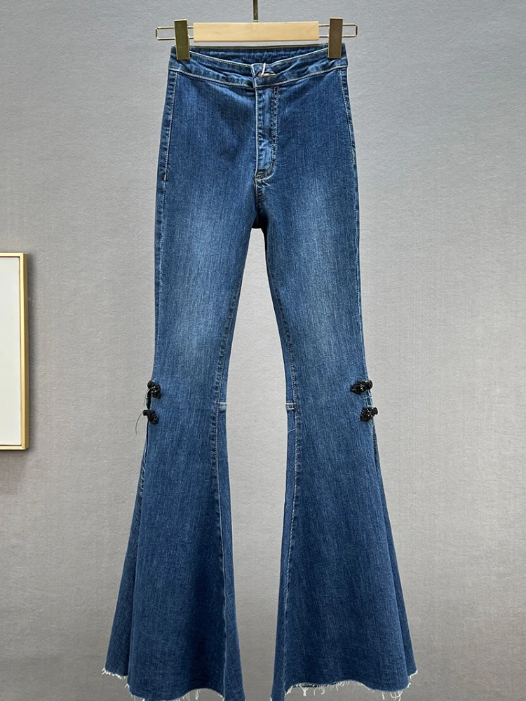 Flared Jeans for Women 2022 Spring New Elastic High Waist Slim Fit Dark Blue Bootcut Trousers Harajuku Denim Pants Female Jean