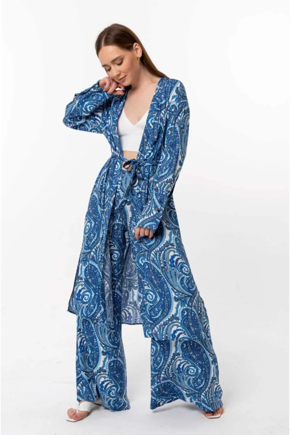 

Women's Kimono Blue Ethnic Pattern Kimono Fashion Bathrobe For Ladies