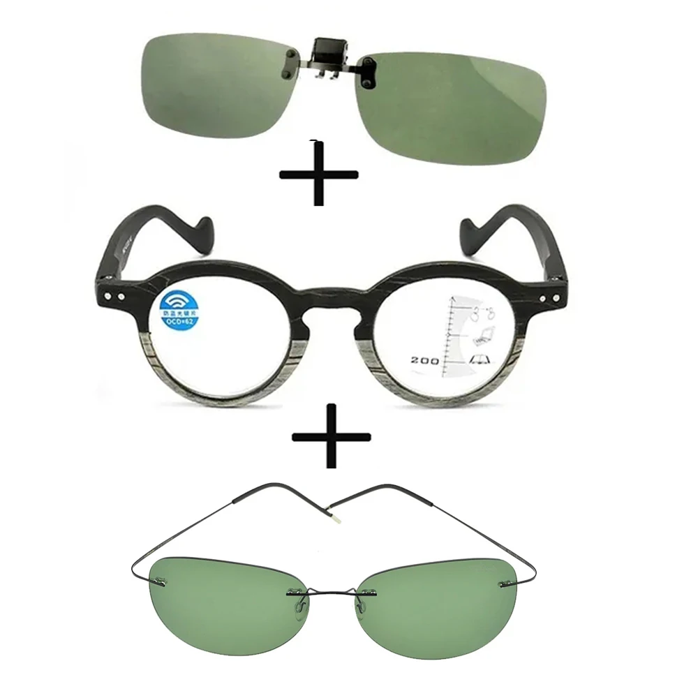 

3Pcs!!! Progressive Multifocal Far and Near Reading Glasses for Men Women + Alloy Polarized Sunglasses Pilot + Sunglasses Clip