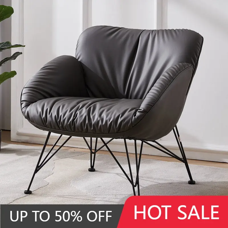 

Nordic Style Chair Living Room Bedroom Leather Lazy Single Sofa Chair Relaxing Balcony Ergonomic Office Stoel Designer Furniture