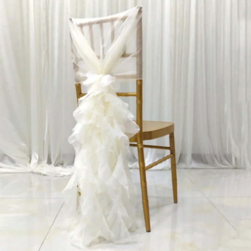 

12pcs Wedding Chair Decoration Soft Yarn Chair Sashes Knot Bands Chair Bows For Wedding Party Banquet Event Chair Decor