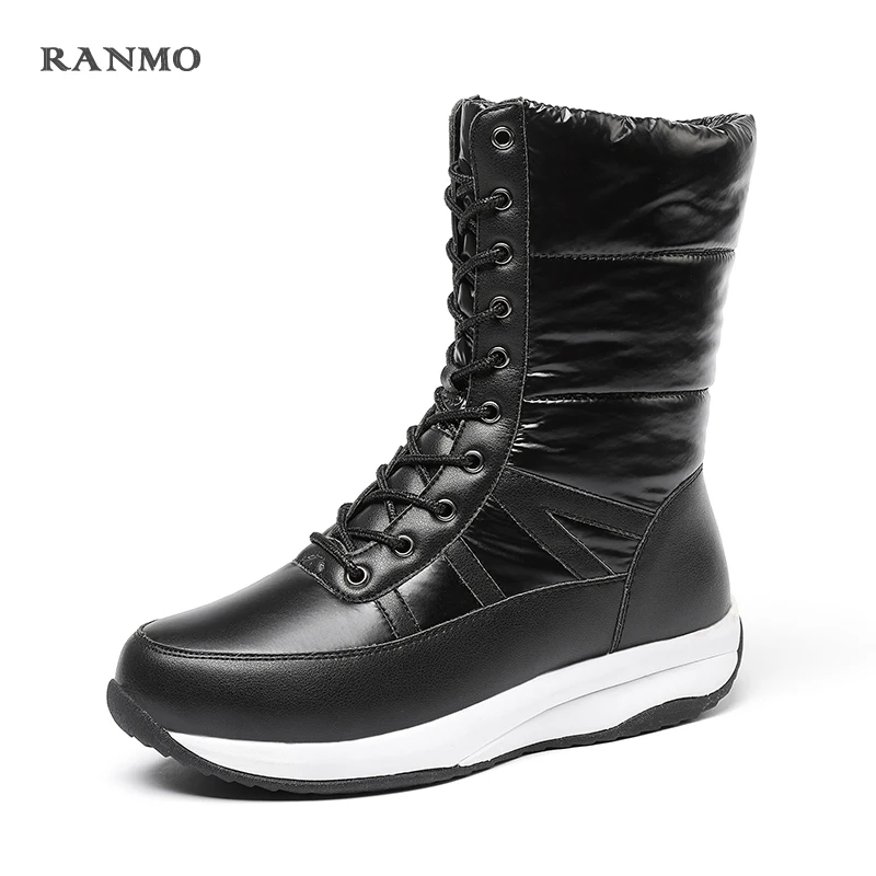 

Fashion Women Winter Ankle Boots Waterproof Non Slip Footwear Ladies Snow Boots Soft Soled Lace Up Fur Shoes Black Silver Gray