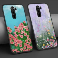 oil painting flower phone case for xiaomi redmi note 10 9 8 7 6 8a 8t 9c 7a k30 9a 5 plus pro soft black tpu covers fundas capa