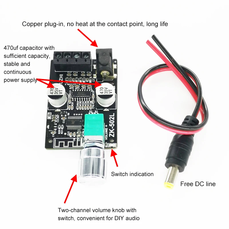 

Potentiometer Adjust Volume Digital Power Amplifier Module Copper Dc Connector Is Adopted 10w/15w/20w Easy To Control Volume