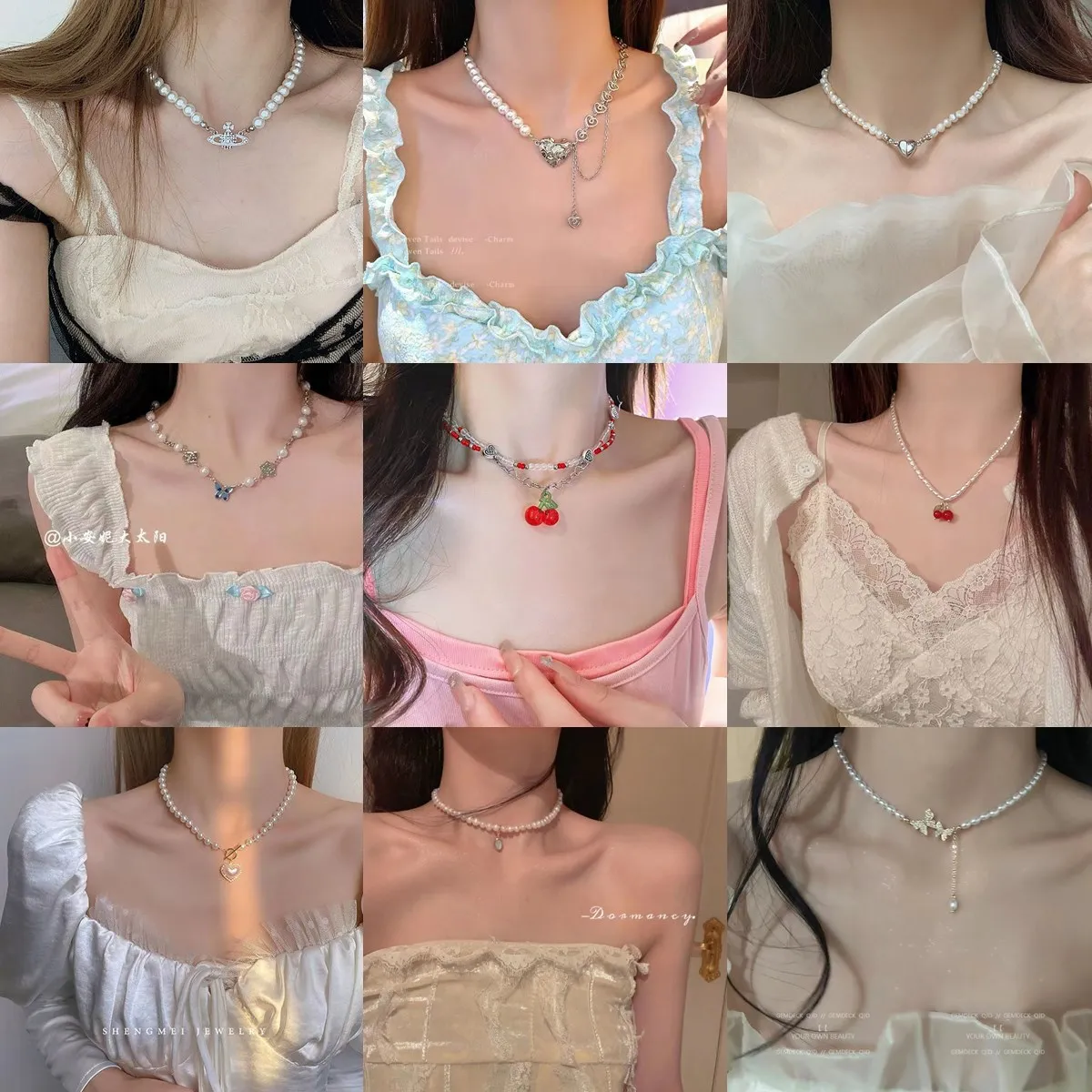 

Korean Retro Pearl Diamond Tassel Necklace Net Red Temperament Design Flower Bow Collarbone Chain Necklace Female