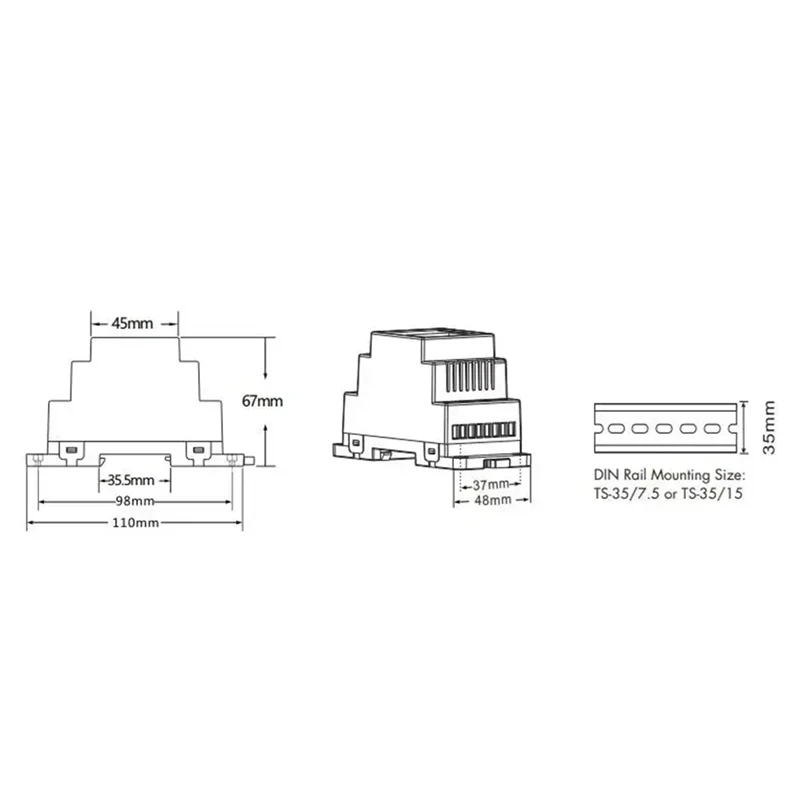 Диммер CV 12–24 В постоянного тока DA4-D (Din Rail) (DT6) 4Chx5a PMW Диммирование 4 X (60–120 Вт
