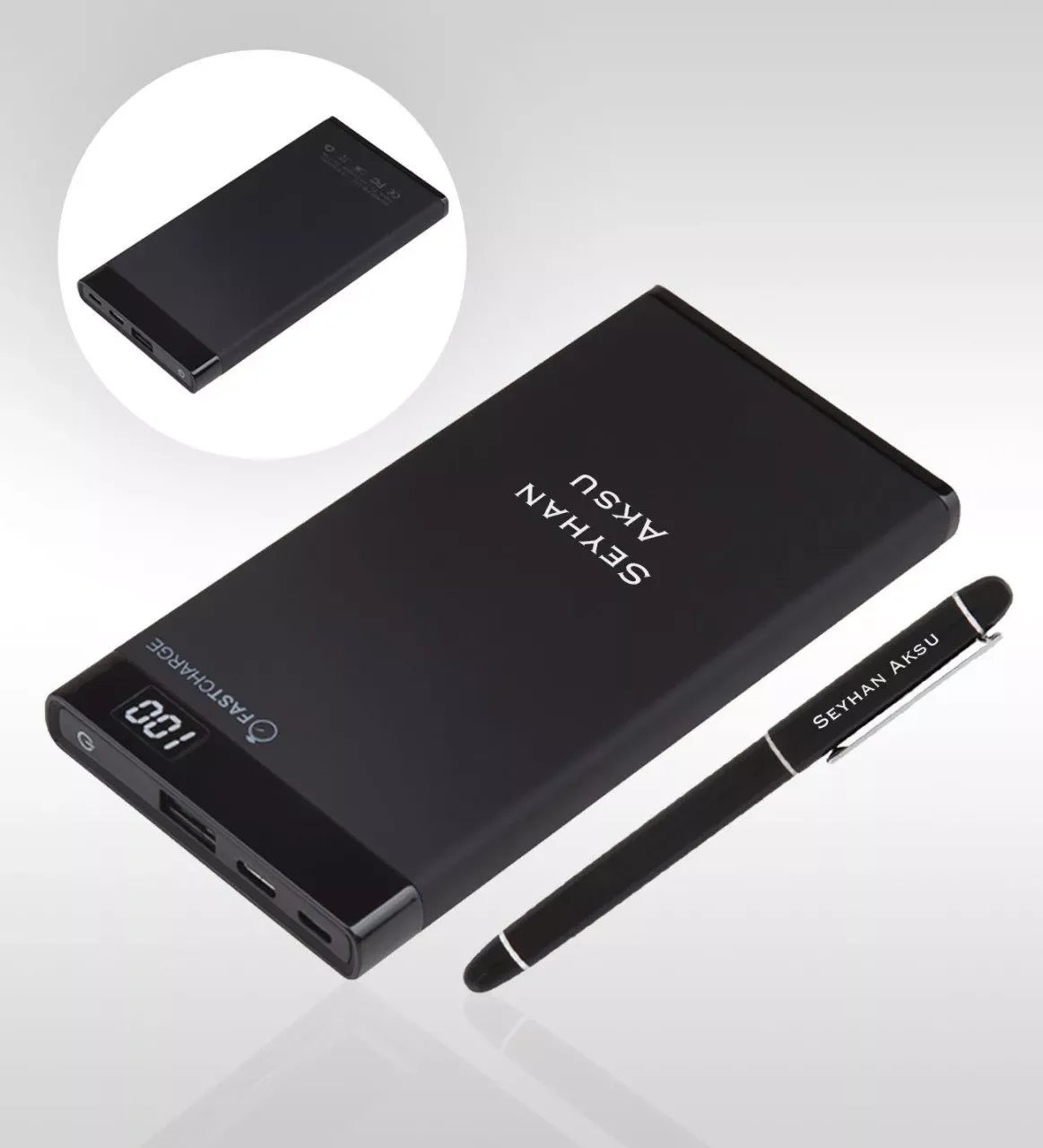

NEW2023 NEW Personalized PB-157 Black Powerbank 5000 mAh Lithium Battery Fast Charge and Pen Set
