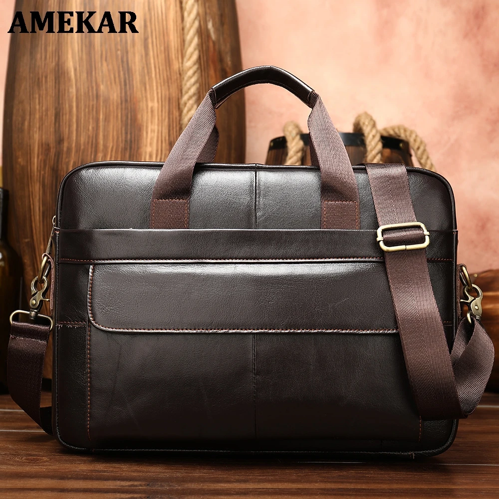 

Men 's Genuine Leather Business Portable Briefcase Bag Tote Document Laptop Bag Men for Office Hot Shoulder Bag