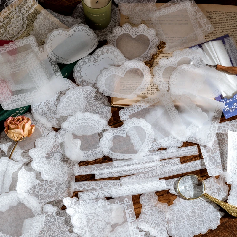 30 шт. прозрачный кружевной материал бумага белые чернила декоративный для