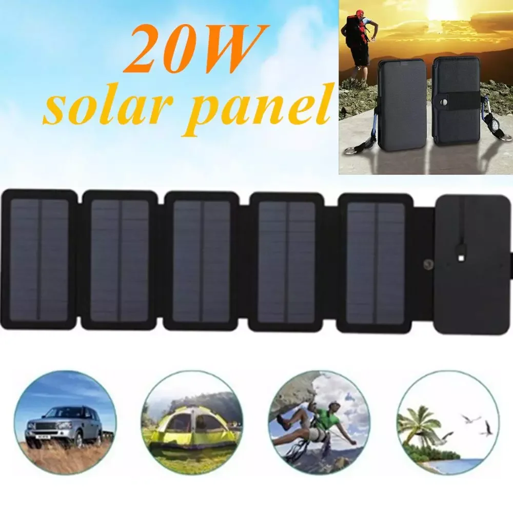 

2023NEW KERNUAP 20W Power Folding Solar Cells Charger Outdoor 5V 2.1A USB Output Devices Portable Solar Panels For Phone Chargin