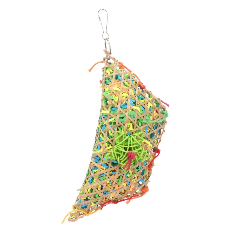 

L21C Parrot Shredding Toys Parakeet Chewing Toy Crinkle Paper Bamboo Woven Pouch Shredder Foraging Toy for for Finch Canary