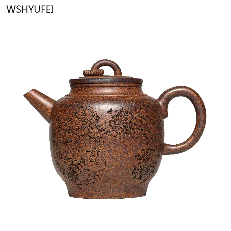 Чайник из фиолетовой глины Yixing чайник с гравировкой оригинальный ручной работы