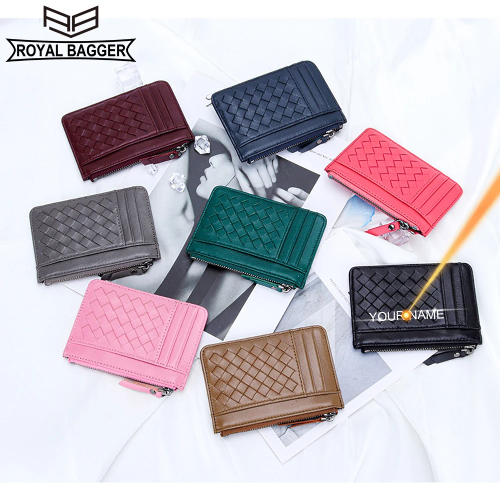 

Royal Bagger Card Holder Wallet for Men Women Fashion Sheepskin Leather Knitting Slim Coin Purse Zipper Money Clip 8891