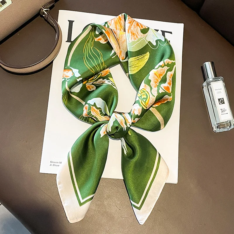 

2023 Дизайнерский Модный квадратный шелковый шарф 70x70 см, Женский атласный шейный платок с принтом, Женская бандана