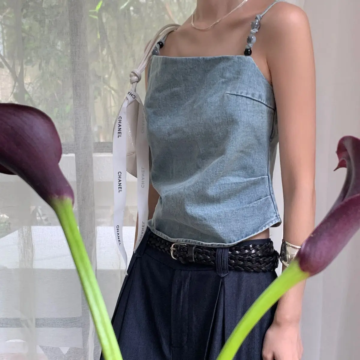

Denim Camis Blue Color Summer Strapless Sling Zipper Back Mini Tanks Clothes Y2k