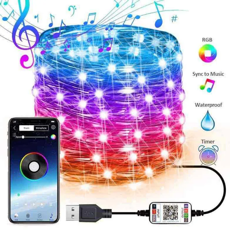 

Гирлянда с музыкальной активацией, 5 м, 50 светодиодов, USB