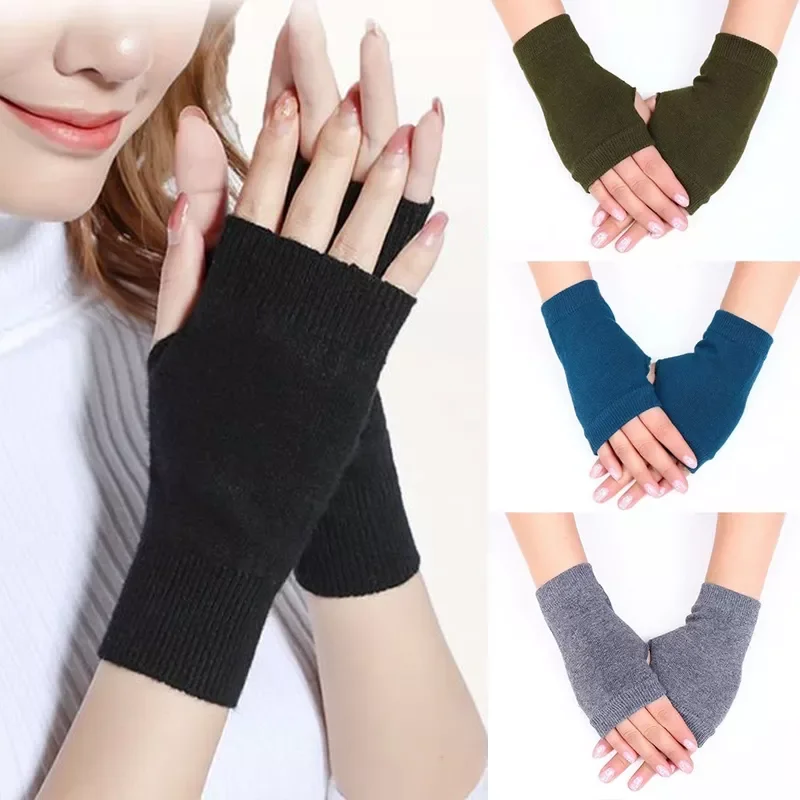 

Mittens 2022 Winter Knitted Arm Fingerless Warm Gloves Solid Color Fingerless Soft Gloves for Women Girl Keep Hands Warm