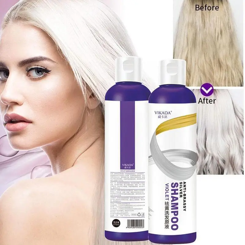 

275ml Purple Shampoo For Blonde Hair Bleaching Yellow Removing Linen Gray Silver Color Lock Hair Dye Shampoos Color Protect P0b1