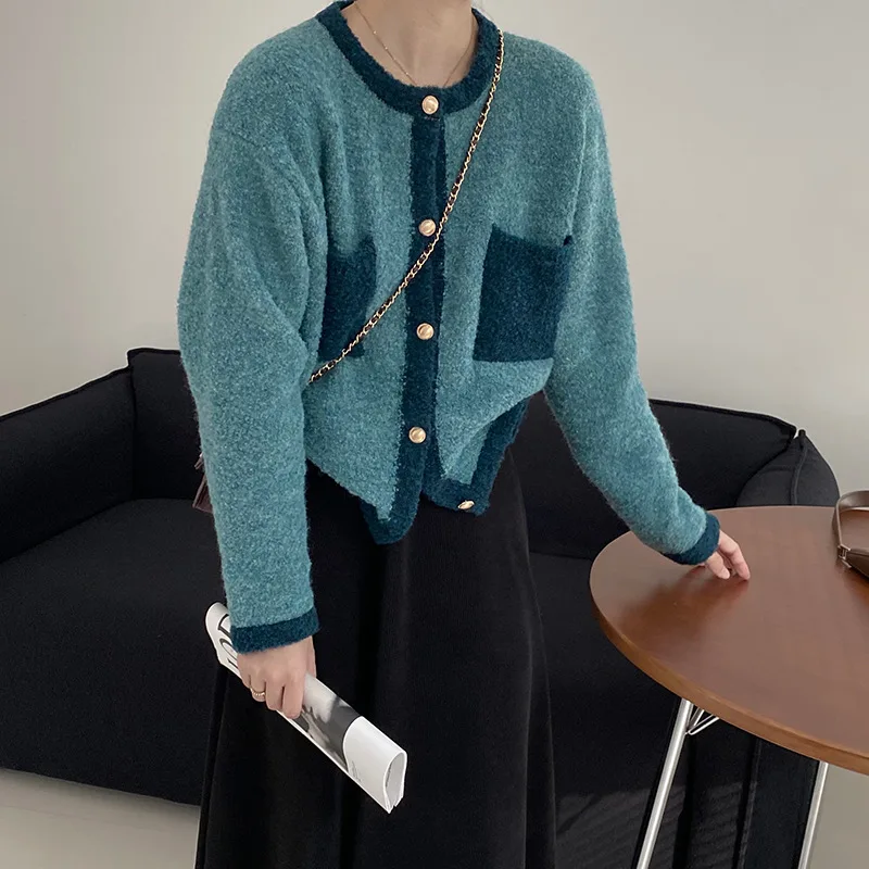 

Women's Cardigan Sweater Fashion Solid Single Breasting Round Neck Loose Coat Fashion Versatile Warm Comfortable Female Sweater