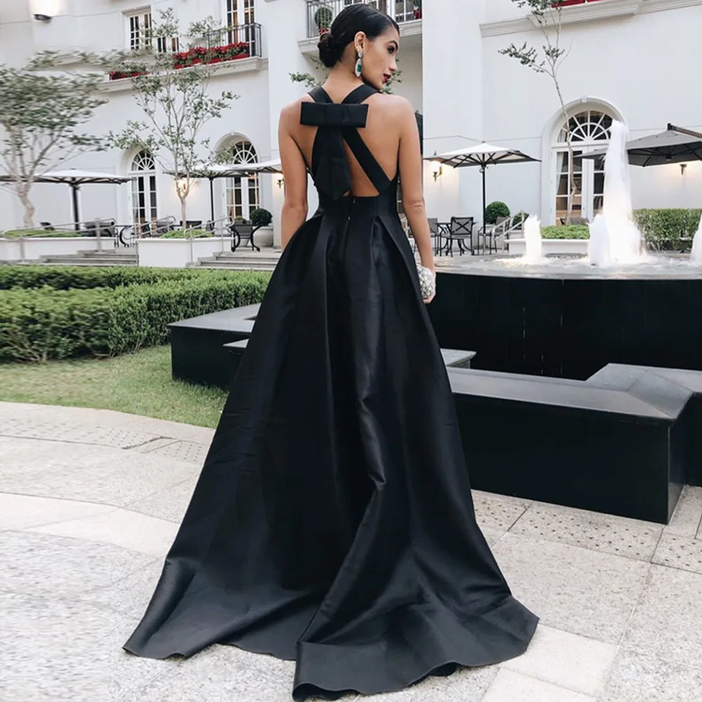 New Style Arrival Fashion Sexy V-neck Halter Elegant Tailing Gown Sleeveless Ladies Temperament Solid Color Sweet Evening Dress