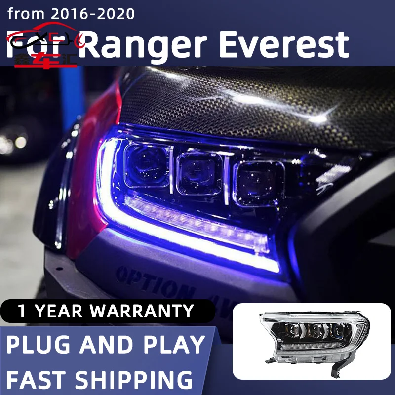 Фото Автомобильные фары для Ford Ranger Everest T6 FL T7 T8 Raptor 3: Проекционные светодиодные фары 2016-2019 с ДХО и сигнальным проектором №1