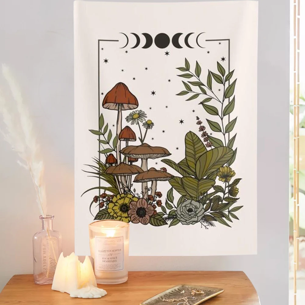 

Женский настенный гобелен в стиле бохо, винтажный декор в виде грибов, натуральный гобелен, волшебный богемный декор, настенное искусство