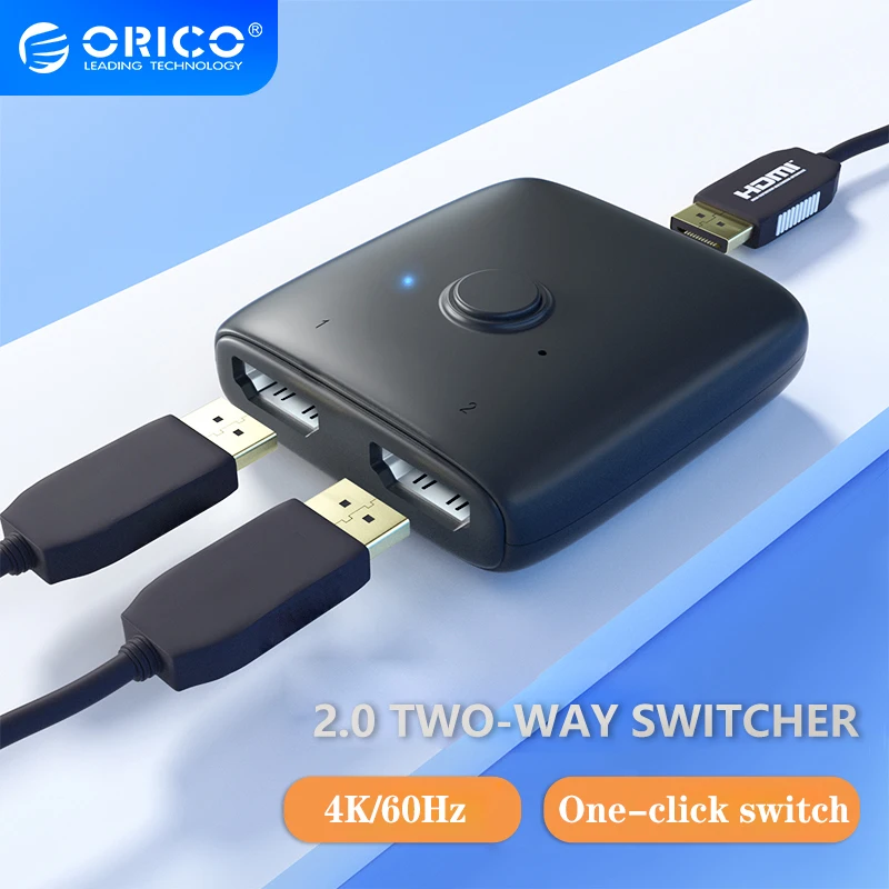 

ORICO HS2-A1 4K HD HDMI Compatible KVM Switch 60Hz Two-way Audio 2 In 1 Out Converter Splitter Adapting PS4/5 TV Box Switcher