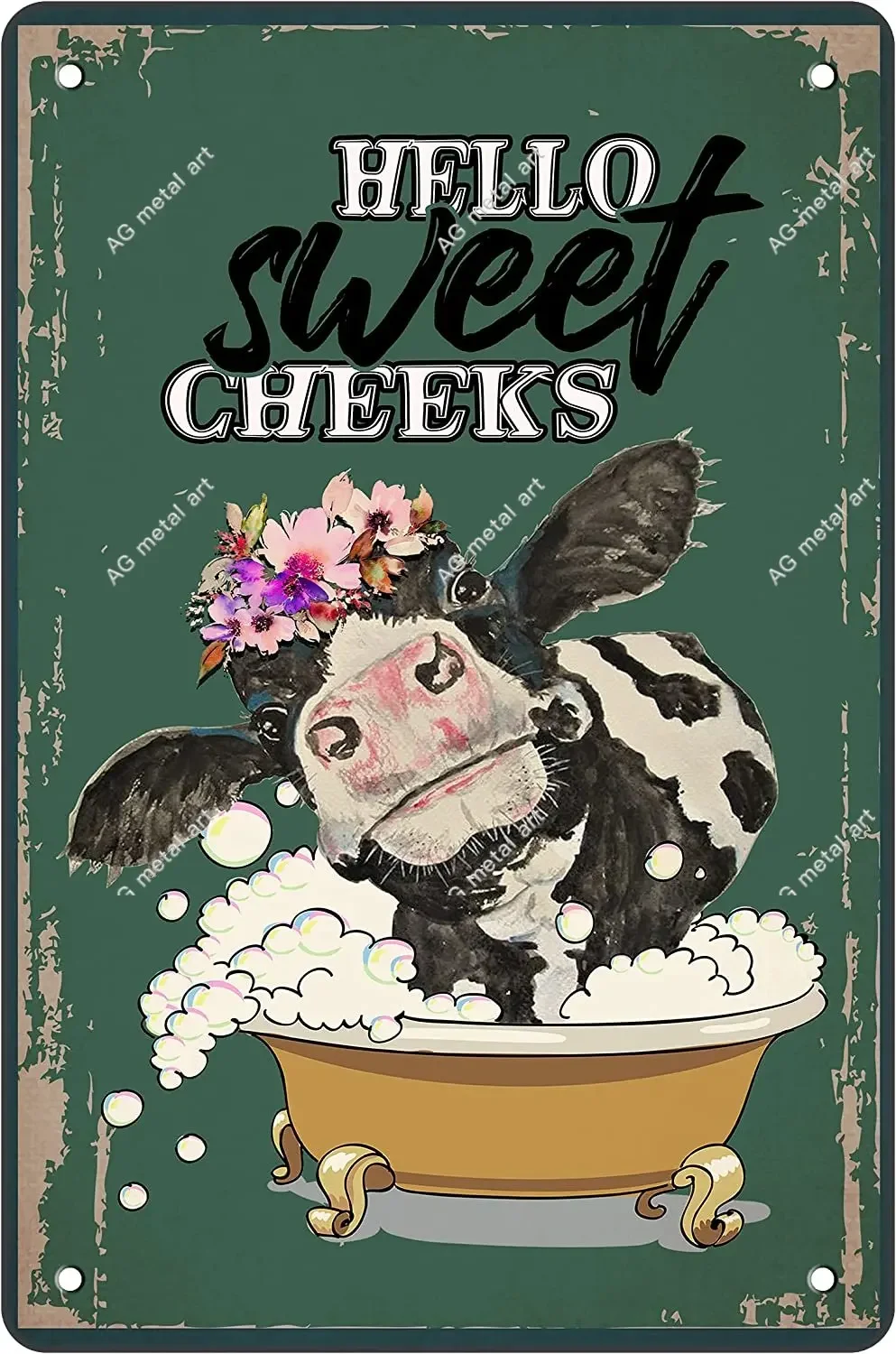 

Retro Crapopo Hello Sweet Cheeks Wall Decor Sign Cow Funny Cow Tin Sign,Vintage Retro Poster Paintings Cute Bathroom Decoration