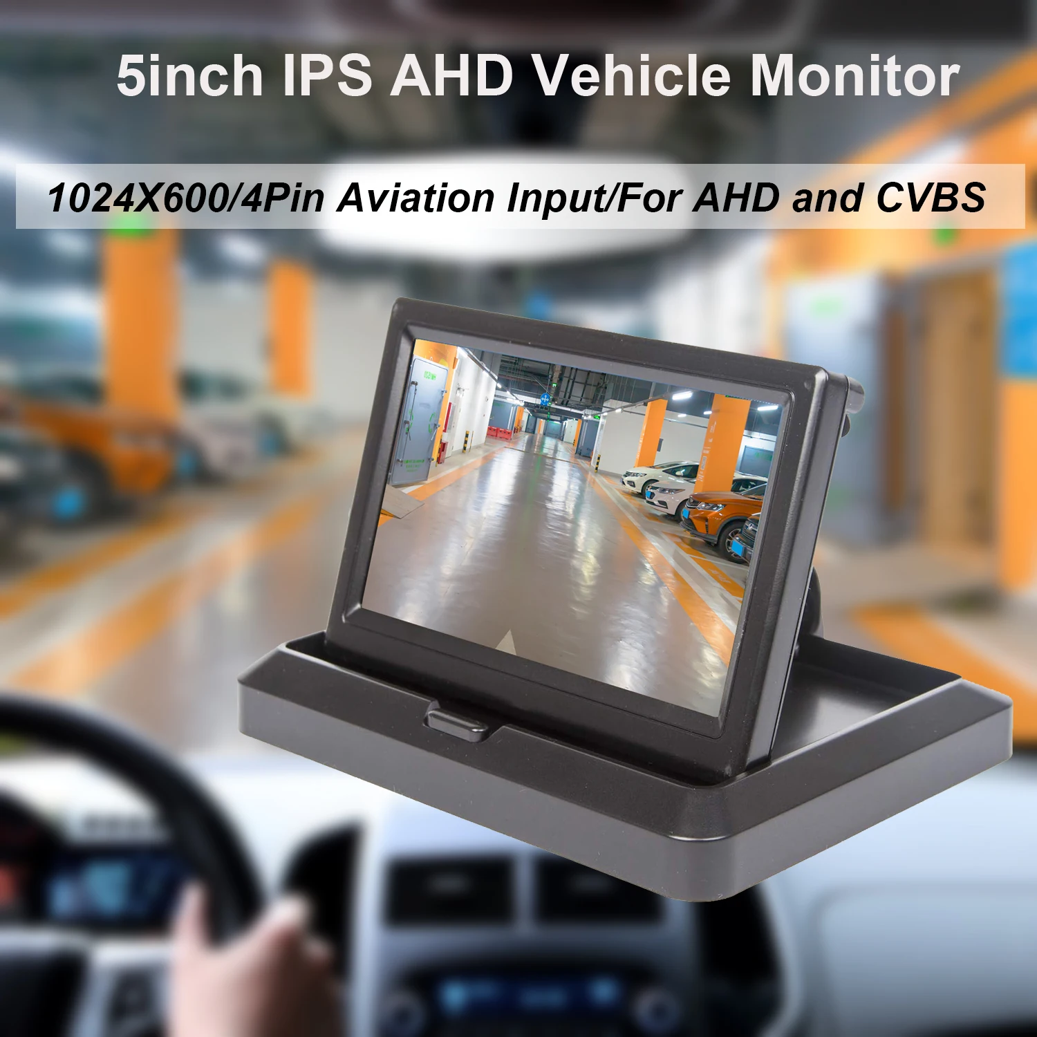 Фото Складной 5-дюймовый IPS AHD монитор 1024X600 с AV/4-контактным видеовходом для AHD CVBS, для автомобильных и грузовых камер заднего вида №2