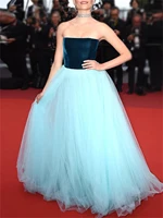a line celebrity dress style color clash quinceanera prom strapless sleeveless floor length tulle with splicing robes de soir%c3%a9e