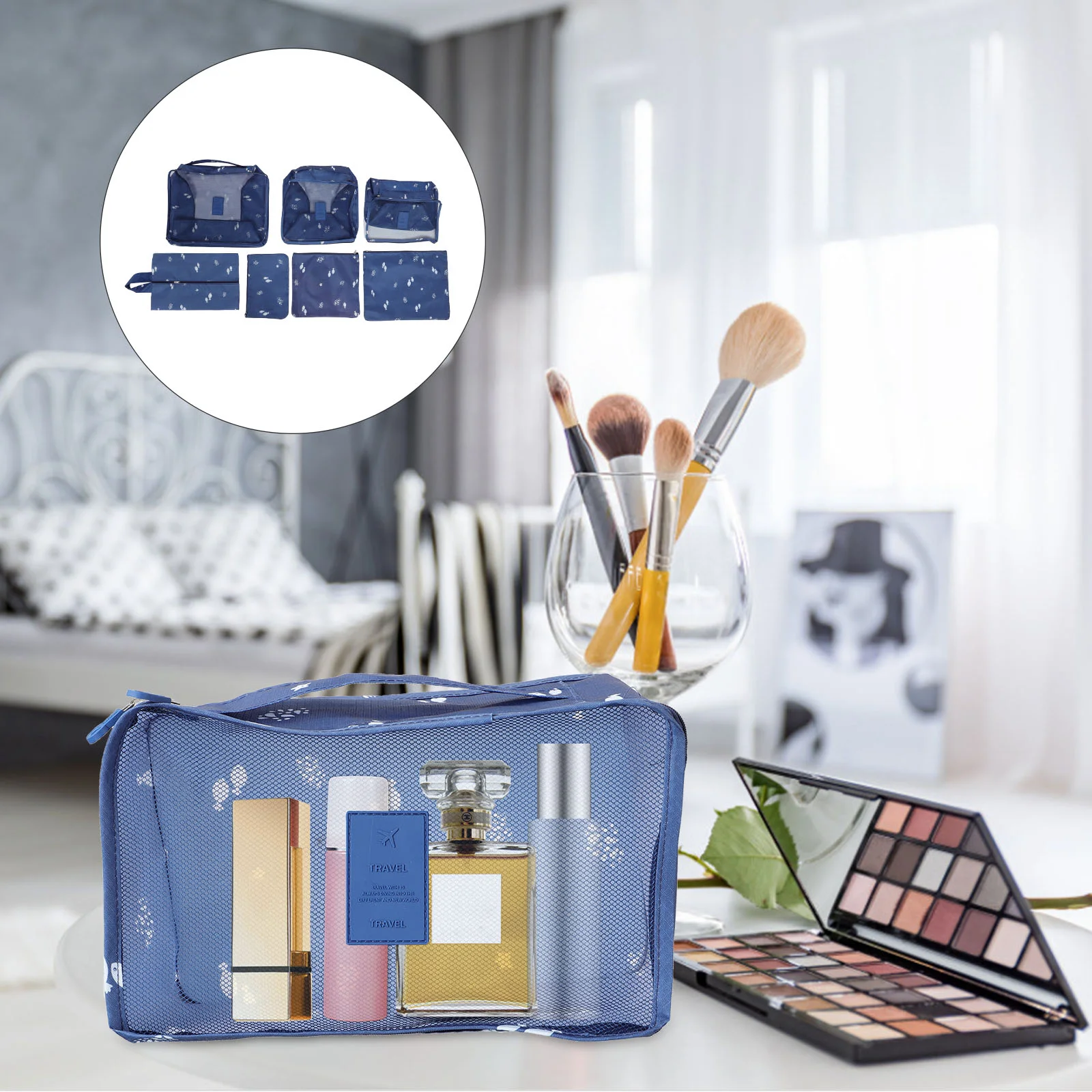 

Travel Makeup Portable Pouch Organizer Storage Toiletry Wash Resistant Mesh Water Handbag Personal Hanging Case Sundries Handy