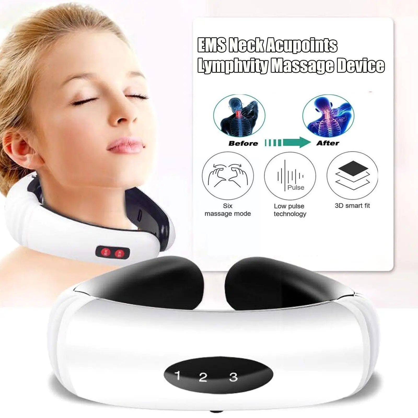 

Electric Neck Massager EMS Pulse Back 6 Modes Power Pain Tool Control Therapy Infrared Tool Heating Reduce Relief Far Pain H4L1