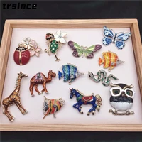 creative enamel giraffe owl butterfly animal design brooches pin for women jewelry fashion dress coat accessories gifts