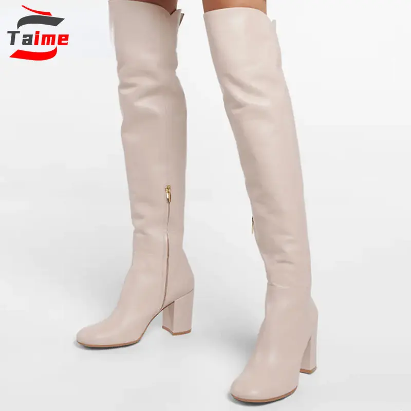 

Genuine Leather Over Knee Boots Women's Winter High Boots Fashion Pointed Toe Long Boots Stivali Donna Buty Zimowe Damskie