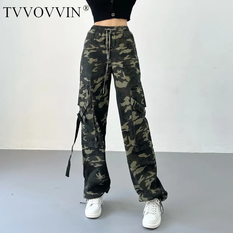 TVVOVVIN 2033 Spring Women's Spicy Girls Sexy Pants High Street Hip Hop Fashion Loose Wide Leg Pants Camouflage Pants 9X69