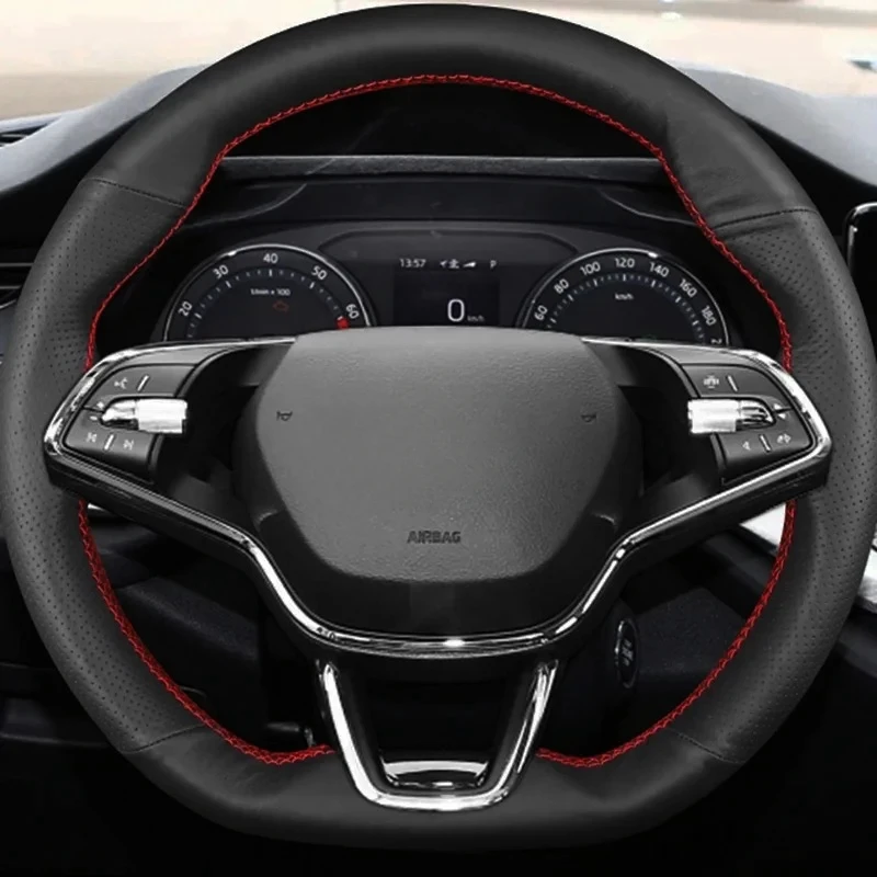 Фото Оригинальные аксессуары из натуральной кожи для Skoda Octavia A7 Kodiaq Karoq Fabia Superb славянские автомобильные аксессуары №1