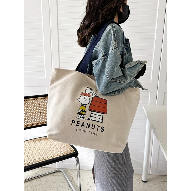 

Snoopy Single Shoulder Canvas Bag Kawaii Charlie Brown Anime Cartoon Go To Work Shopping Handbag Bento Storage Toys Girls Gifts