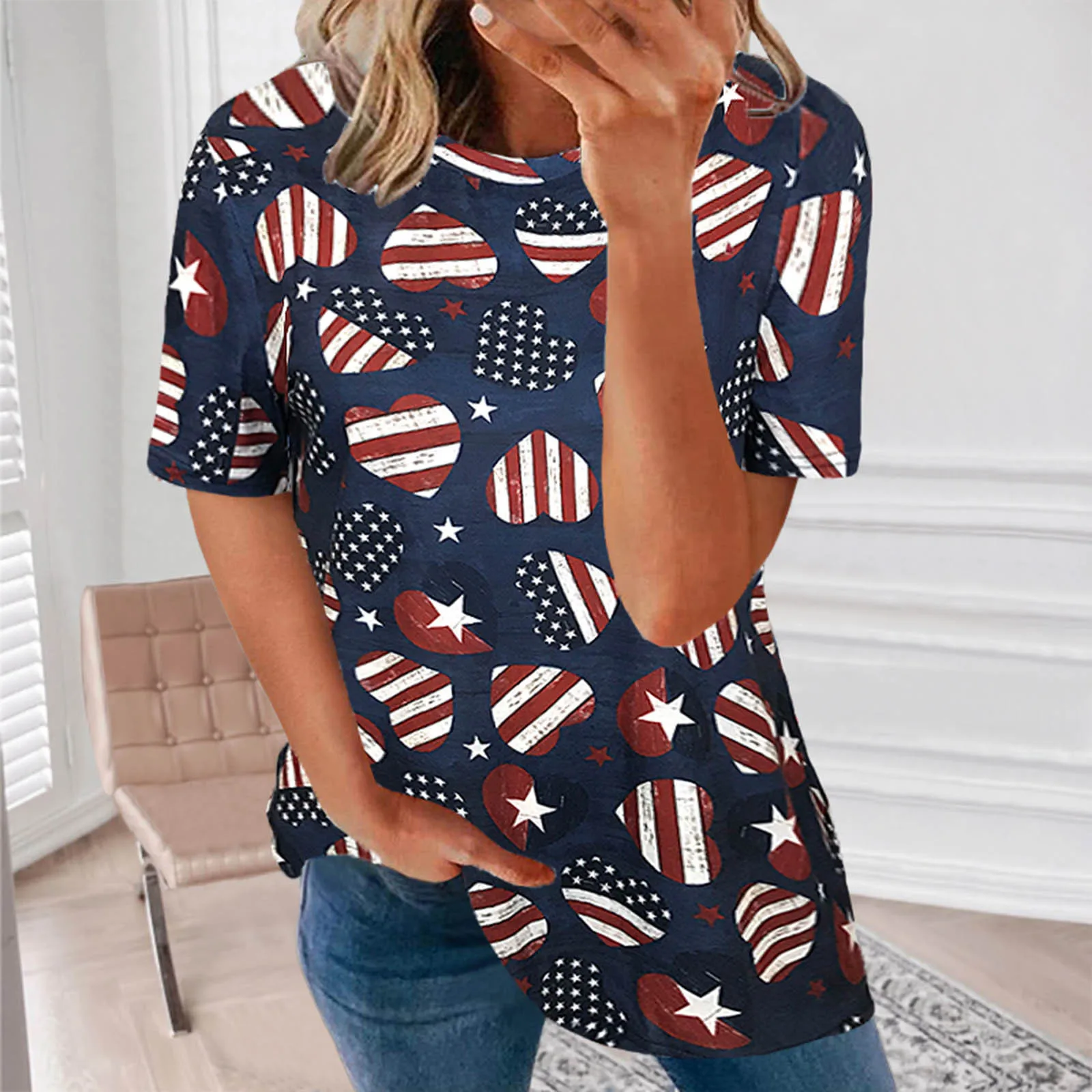 

Быстросохнущая женская футболка, женская рубашка с коротким рукавом, Цветочные Топы, темно-синие легкие женские футболки с коротким рукаво...