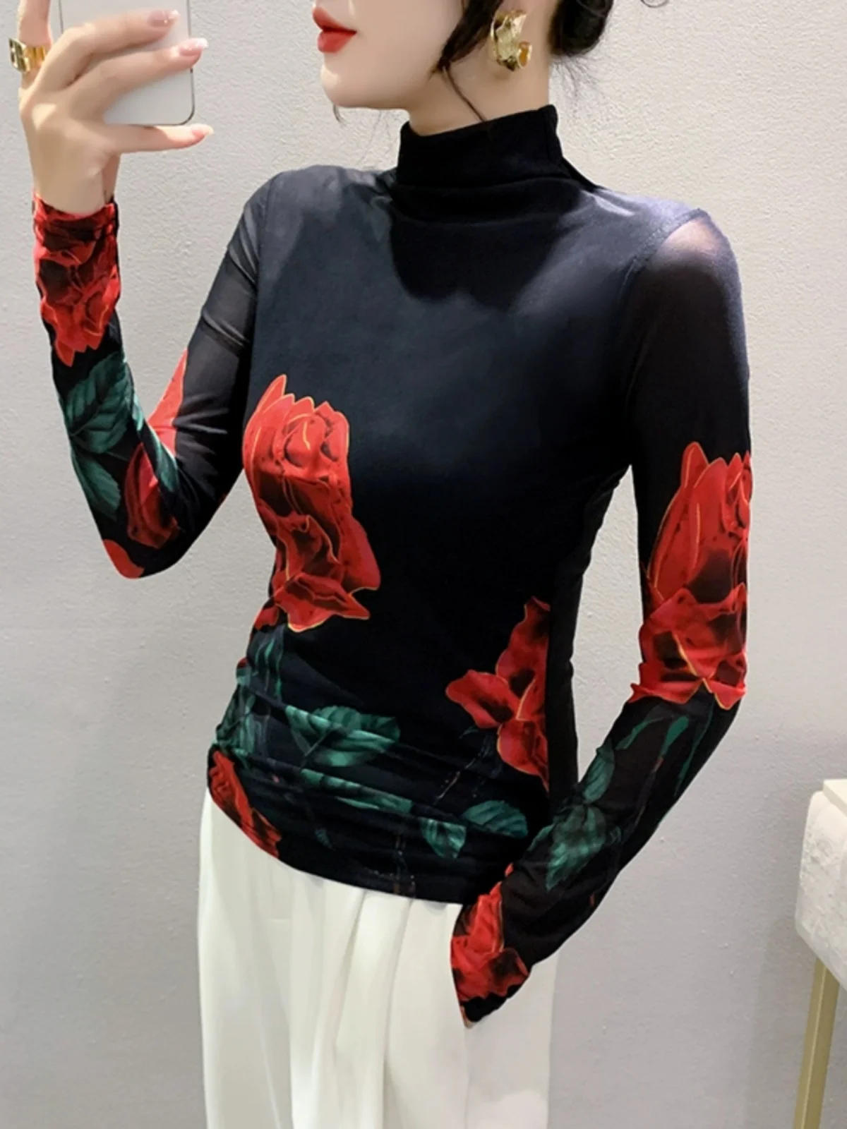 Размер S-4XL женская осенне-зимняя водолазка с длинными рукавами сетчатая футболка