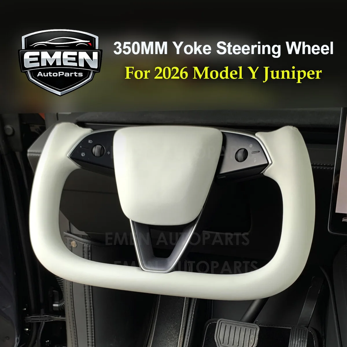 Фото Руль с хомутом 350 мм для Tesla New Model Y Juniper YL 2026, с подогревом, из премиальной кожи наппа, спортивный гоночный руль. №1