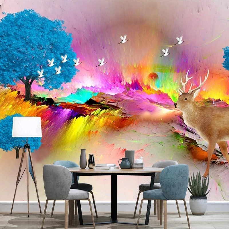 

Custom 3D Murals Wallpaper Modern Nordic Aesthetic Aurora Forest Elk Fresco Living Room Bedroom Study Home Decor Papel De Parede