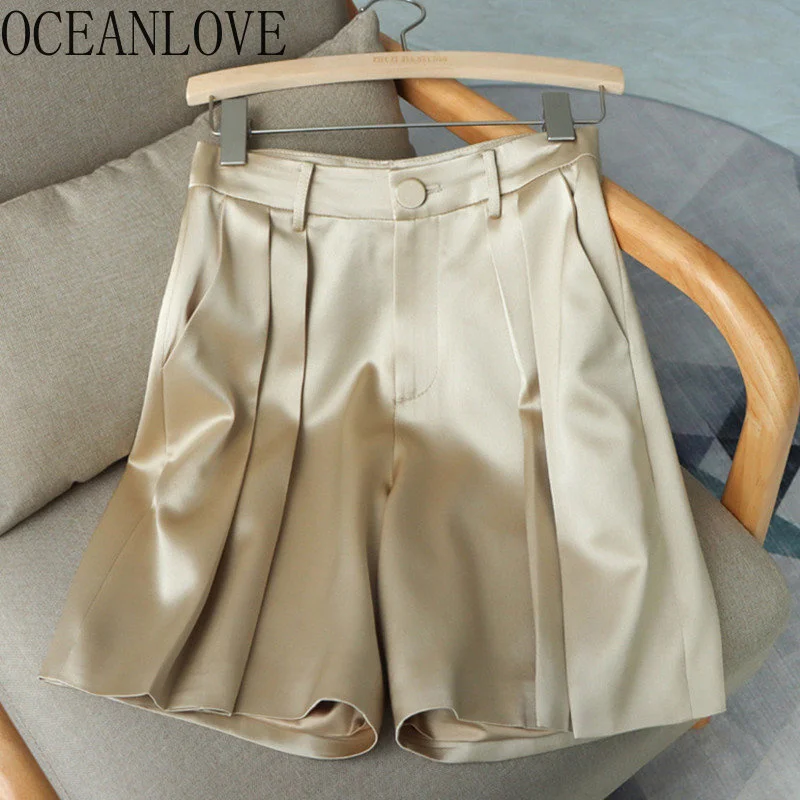 

Shorts High Waist Spring Summer Korean ashion Basic Vintage Loose Women Pants Solid Pantalones Cortos Wide Leg